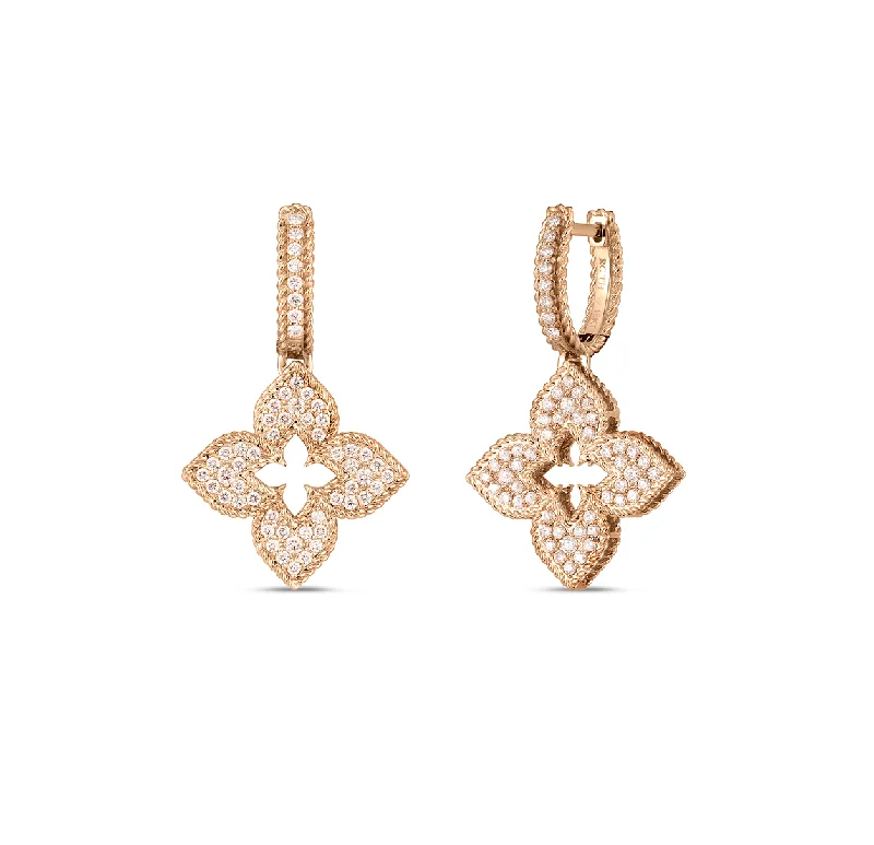 Best hoop earrings with satin ribbons for a soft, feminine appearance-Roberto Coin Venetian Princess Rose Gold Flower Diamond Earrings