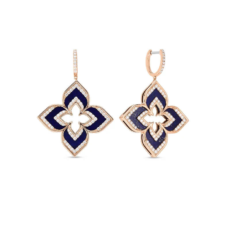 Hoop earrings with infinity loop designs for a continuous and eternal shape-Roberto Coin Venetian Princess Rose Gold Lapis and Diamond Flower Earrings