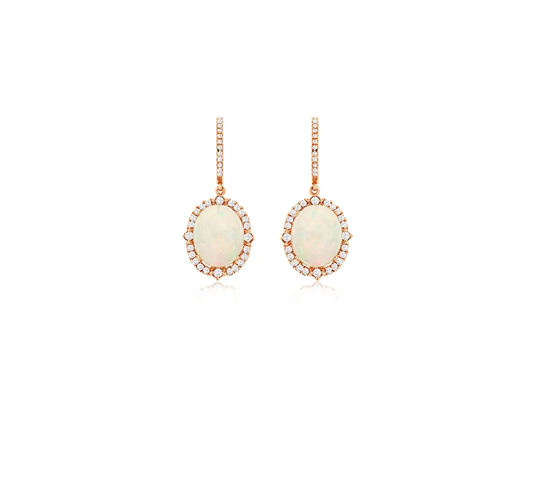 Hoop earrings with floral motifs for a feminine and nature-inspired look-Sabel Collection Rose Gold Oval Opal and Diamond Earrings