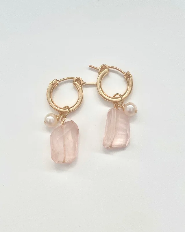 Best hoop earrings with enamel details for a colorful and modern look-Rose Pearl huggie hoops