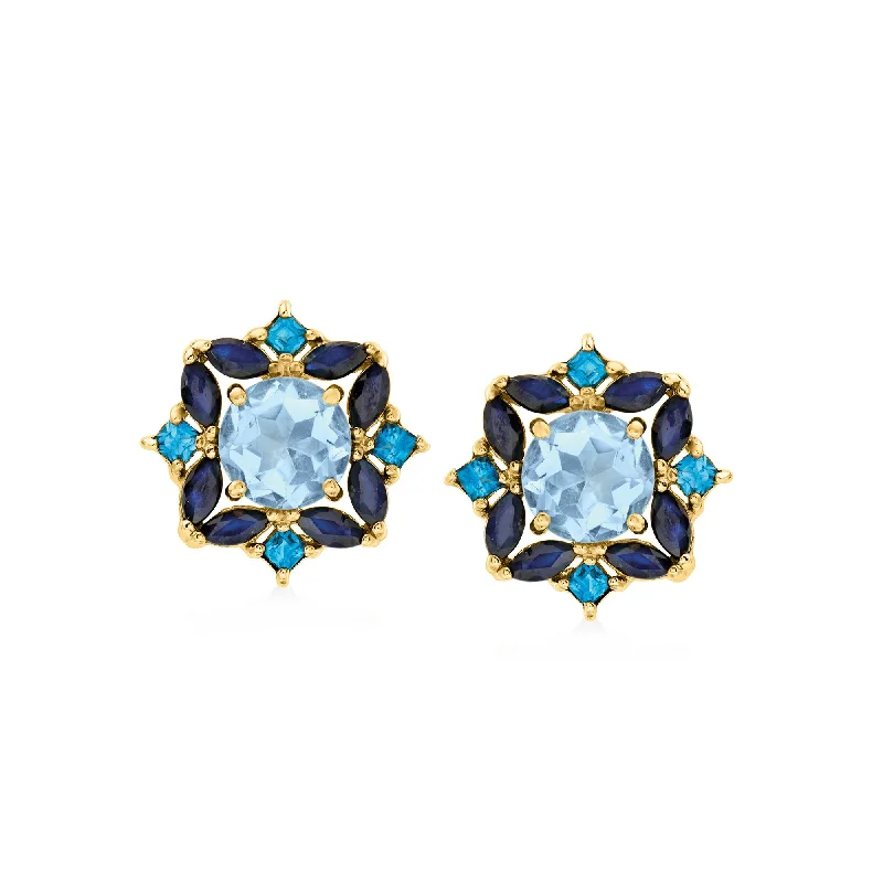 Small hoop earrings for a delicate and understated everyday wear-Ross-Simons Sky Blue Topaz and Sapphire Earrings in 18kt Gold Over Sterling