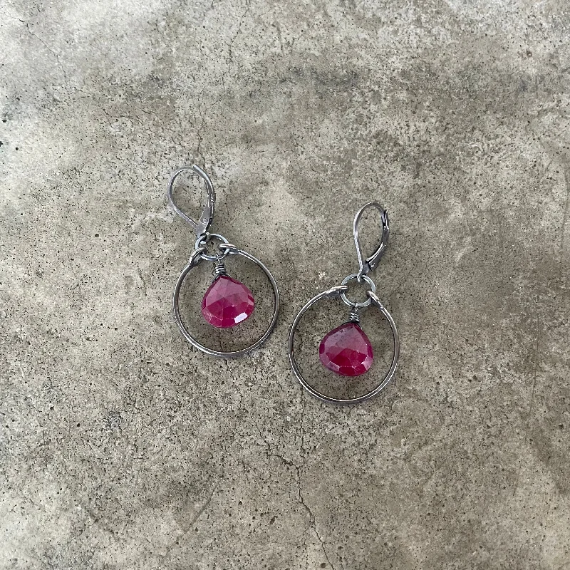 Hoop earrings with textured finishes for a vintage and classic style-ruby stirrup earrings