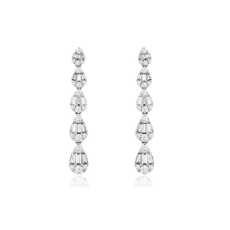 Hoop earrings with abstract shapes for an artistic and creative touch-Sabel Collection 14K White Gold Baguette and Round Diamond Dangle Earrings