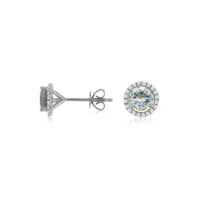 Hoop earrings with abstract wirework for an artistic, unique look-Sabel Collection 14K White Gold Round Aquamarine and Diamond Halo Earrings