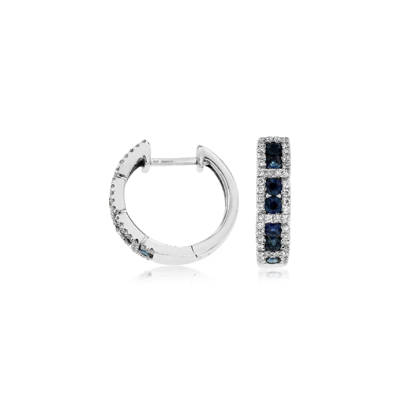 Hoop earrings with leather accents for a sleek and bold combination-Sabel Collection 14K White Gold Round Sapphire and Diamond Hoop Earrings