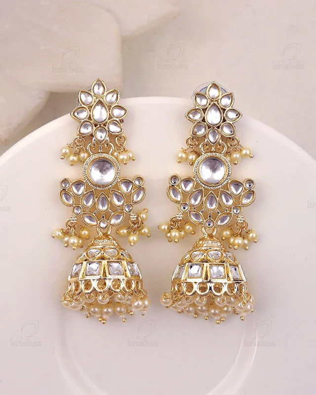 Best hoop earrings with crescent-shaped designs for a bold, moon-inspired style-Sakshi Kundan Jhumki - M