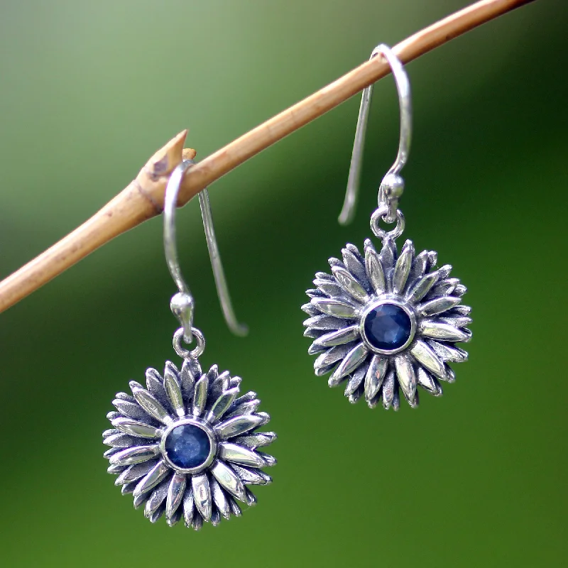 Hoop earrings with cut-out designs for a creative and lightweight effect-September Aster Sapphire Dangle Earrings