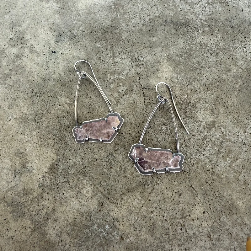 Best hoop earrings with floral designs for a feminine and delicate look-small lepidolite freeform arc earrings