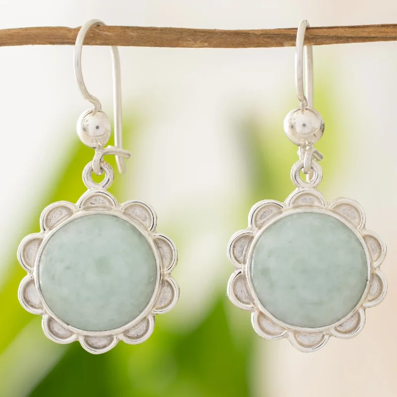 Best hoop earrings with geometric cuts for a sharp, modern appeal-Solar Apple Flower Jade & Silver Dangle Earrings