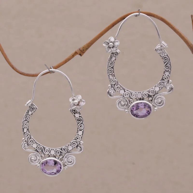 Best hoop earrings with custom engravings for a personalized and meaningful gift-Spiral Arches Amethyst & Silver Hoop Earrings