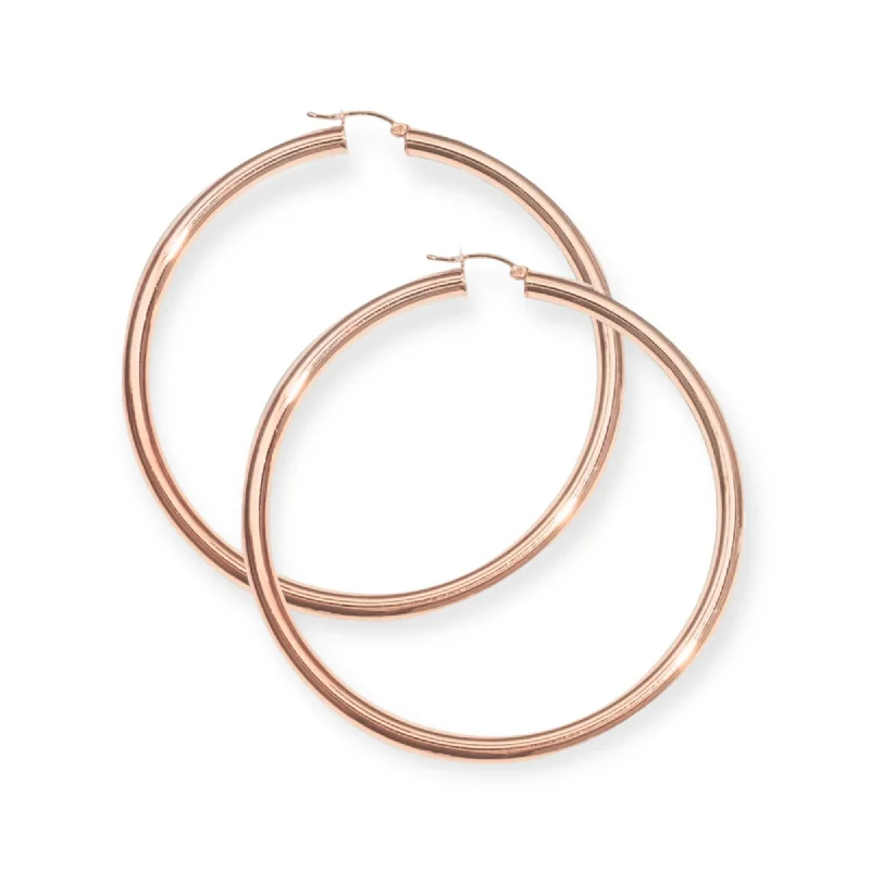 Hoop earrings with twisted leather for a chic and modern boho look-3" Classiqué Hoops, 18K Rose Gold Plated Sterling Silver