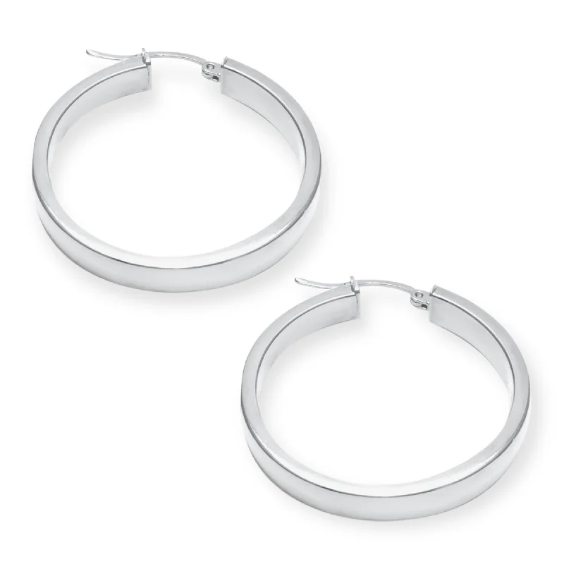 Hoop earrings with circle designs for a classic and timeless shape-1 1/5" Classiqué Hoops, Rhodium Plated Sterling Silver