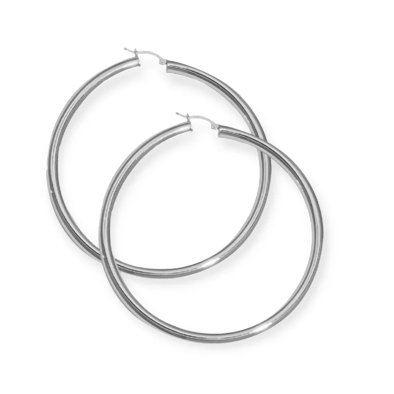 Small hoop earrings for a delicate and understated everyday wear-3" Classiqué Hoops, Rhodium Plated Sterling Silver