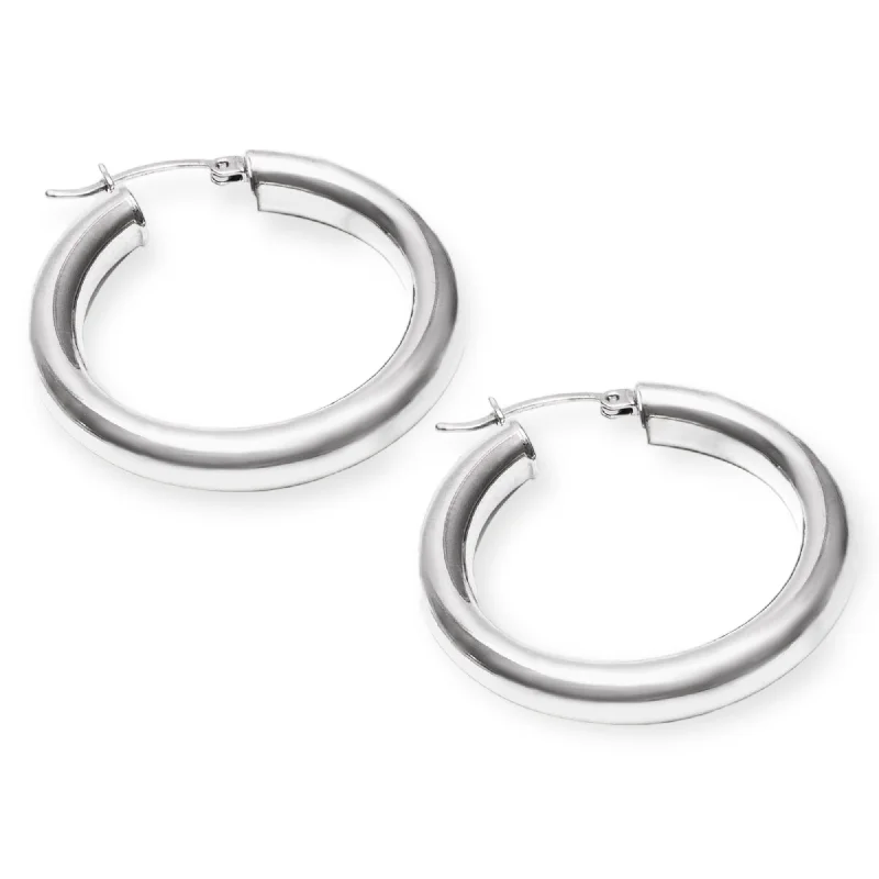 Hoop earrings with intricate designs for a unique and artistic appearance-1" Classiqué Hoops, Rhodium Plated Sterling Silver