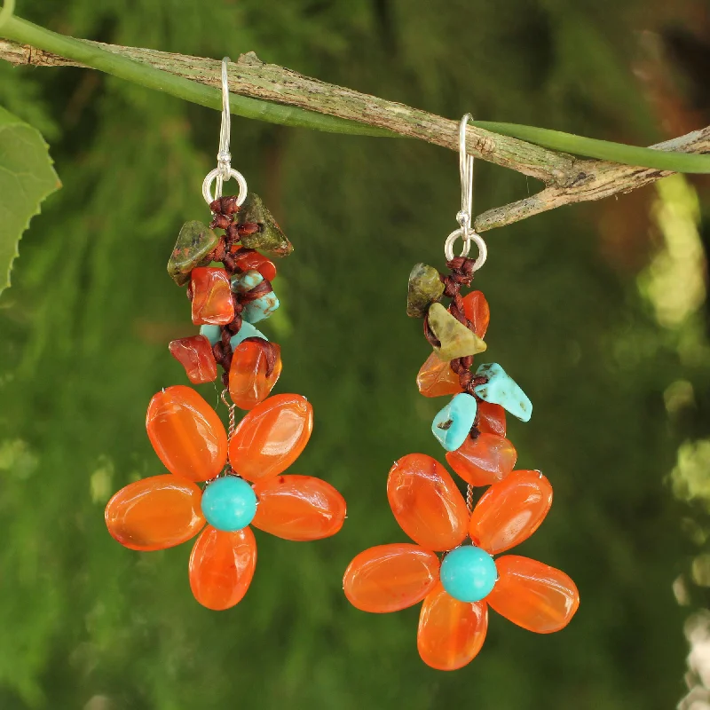 Hoop earrings with oversized pearl accents for a statement-making look-Sunny Blooms Carnelian & Silver Plated Earrings