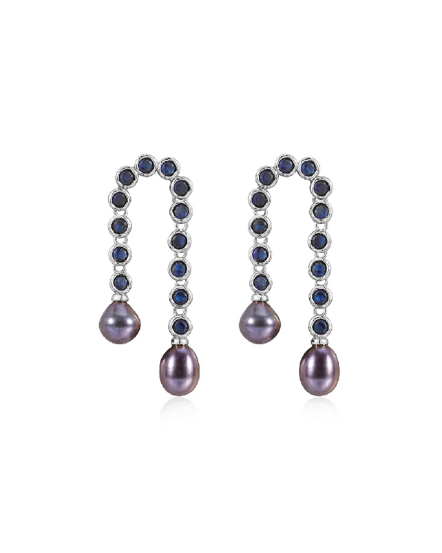 Lightweight hoop earrings for comfortable and all-day wear-The Pave Blue Pearl U Studs