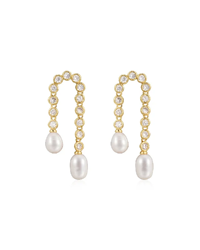 Hoop earrings with a matte finish for a sleek and sophisticated appearance-The Pave Pearl U Studs