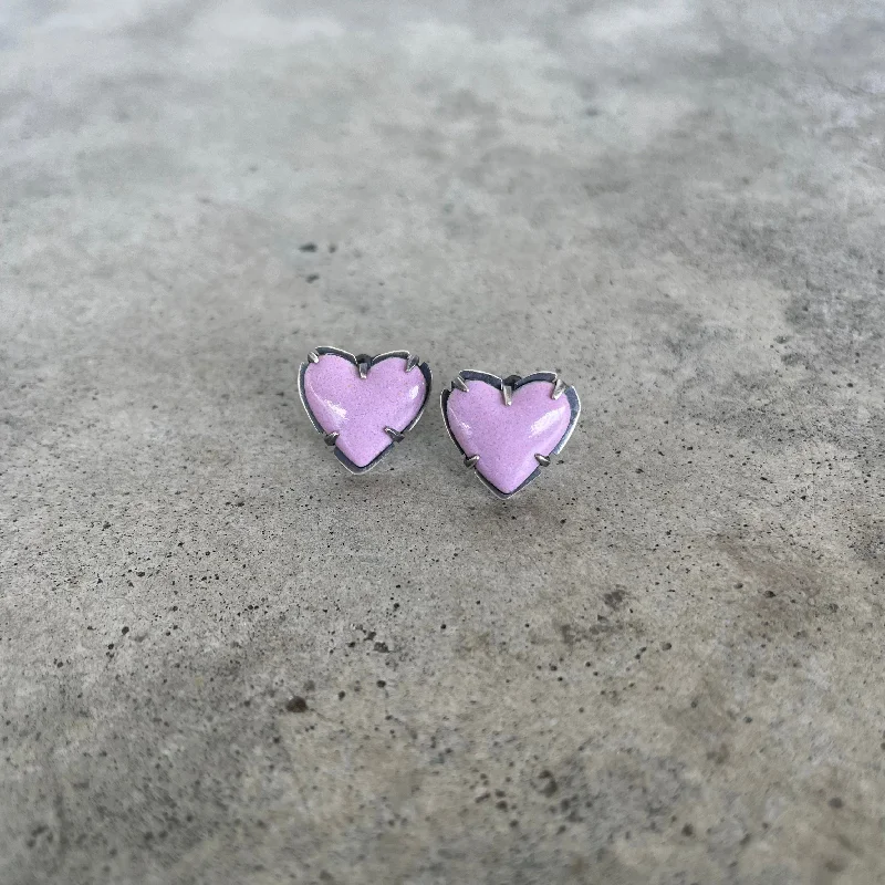 Hoop earrings with tortoiseshell designs for a chic and classic style-tiny enamel heart post earrings-pink