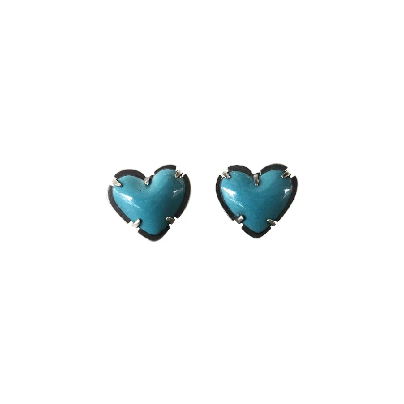 Best hoop earrings with marbled designs for a trendy and artistic effect-tiny enamel heart post earrings-turquoise