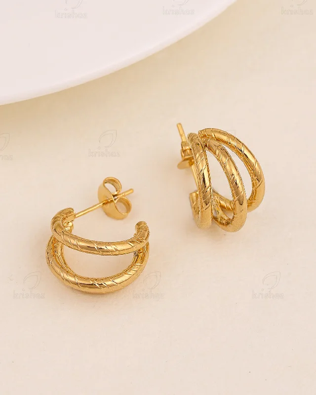 Best hoop earrings with custom engravings for a personalized and meaningful gift-Tiny Triple Layer Fashionable Hoop