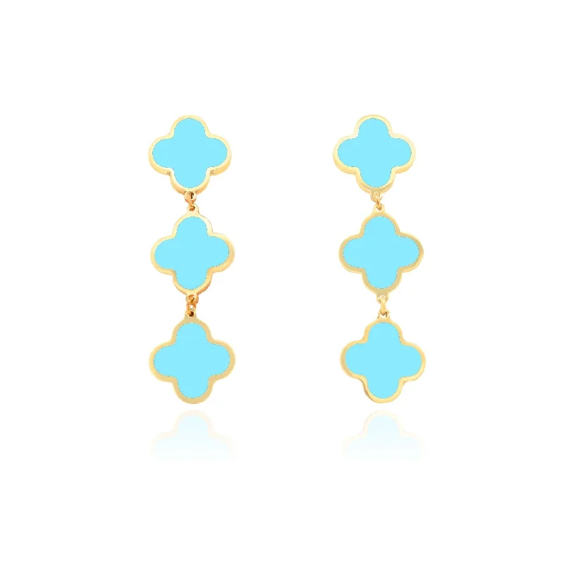 Best hoop earrings with twisted rope designs for a nautical-inspired style-Turquoise Clover Dangle Earrings 1.25 inches