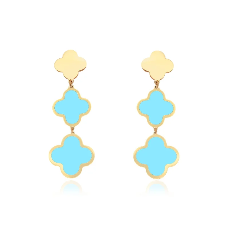 Hoop earrings with a matte finish for a sleek and sophisticated appearance-Turquoise Graduating Clover Dangle Earrings