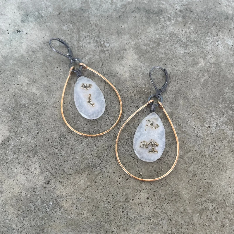 Hoop earrings with faceted crystals for added sparkle and shine-two tone solar quartz earrings