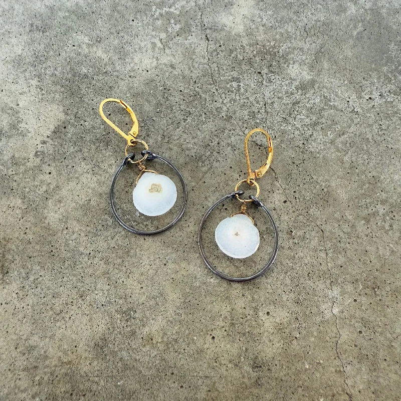 Hoop earrings with cut-out designs for a creative and lightweight effect-two tone solar quartz stirrup earrings