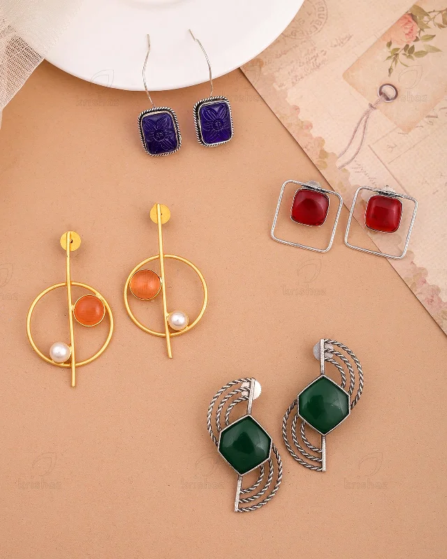 Hoop earrings with abstract shapes for an artistic and creative touch-Varnika Combo Earring Set - wxo