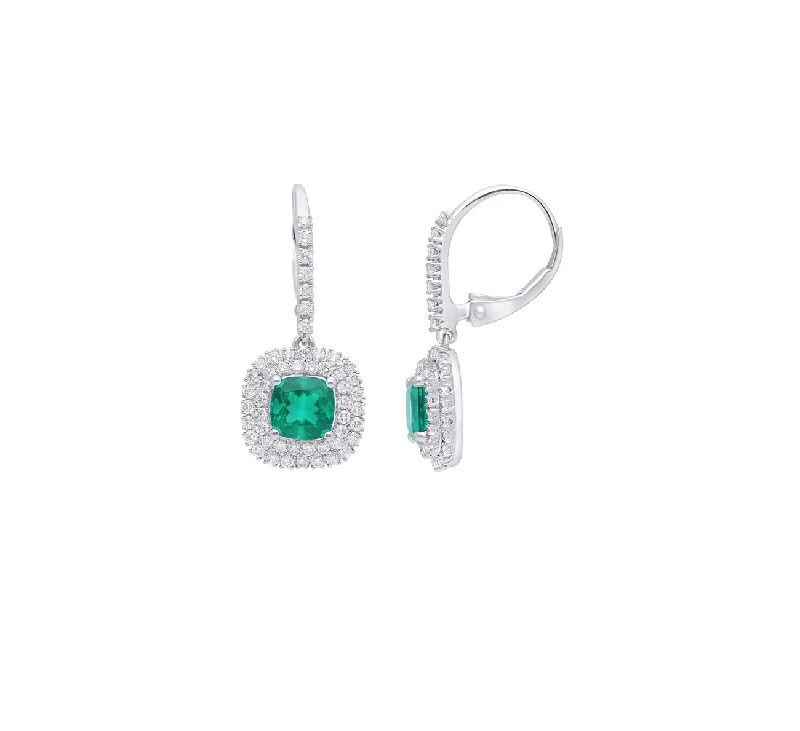 Best hoop earrings with custom designs for a personalized, unique accessory-Sabel Collection White Gold Cushion Emerald and Diamond Earrings