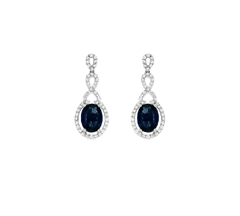 Stylish hoop earrings with diamond accents for an elegant and sparkling effect-Sabel Collection White Gold Oval Sapphire and Round Diamond Earrings