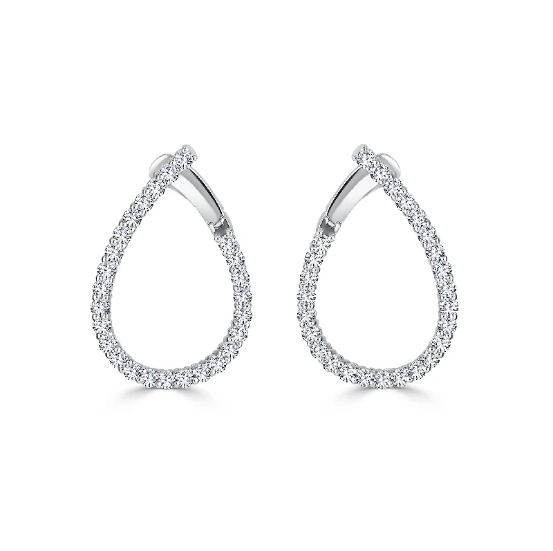 Hoop earrings with hammered textures for a boho-chic and rustic vibe-Sabel Collection White Gold Round Diamond Inside Out Teardrop Hoop Earrings