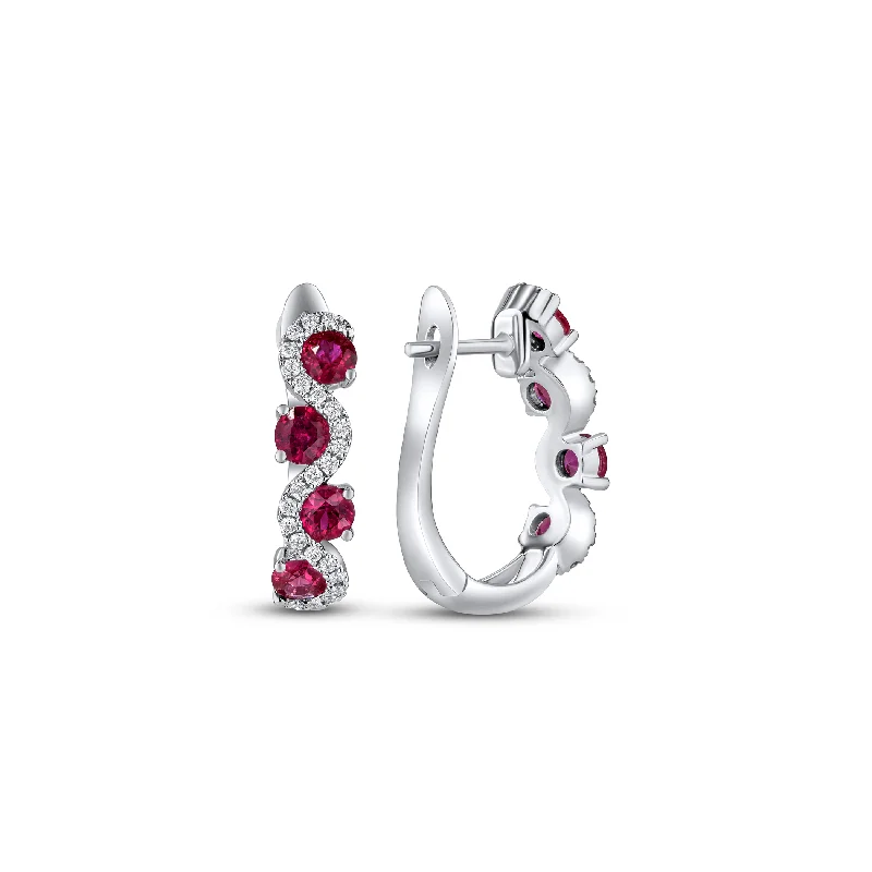 Best hoop earrings with stacked layers for a dimensional and bold look-Sabel Collection White Gold Round Ruby and Diamond Hoop Earrings