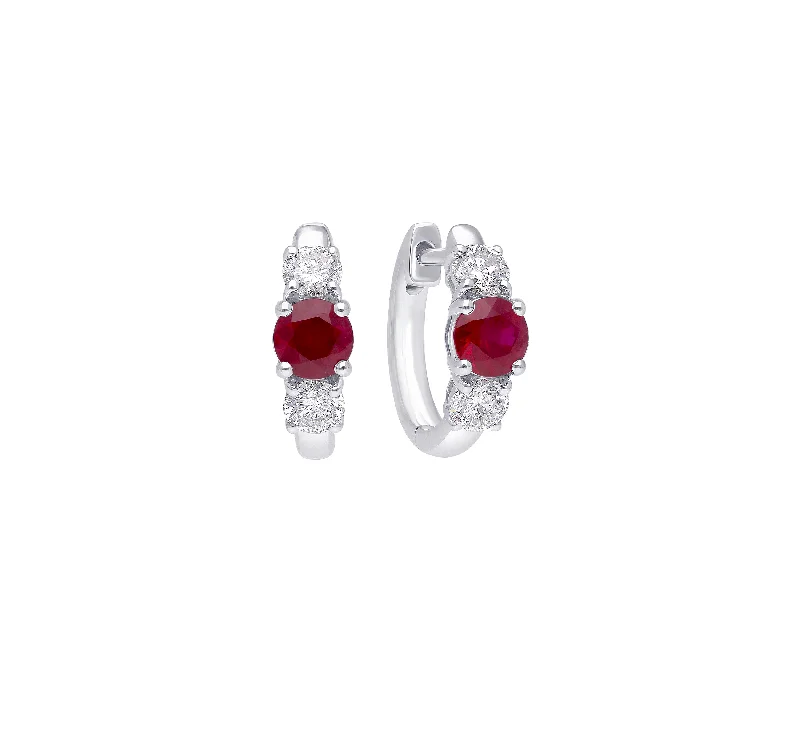 Hoop earrings with resin accents for a bold and colorful design-Sabel Collection White Gold Round Ruby and Diamond Hoop Earrings