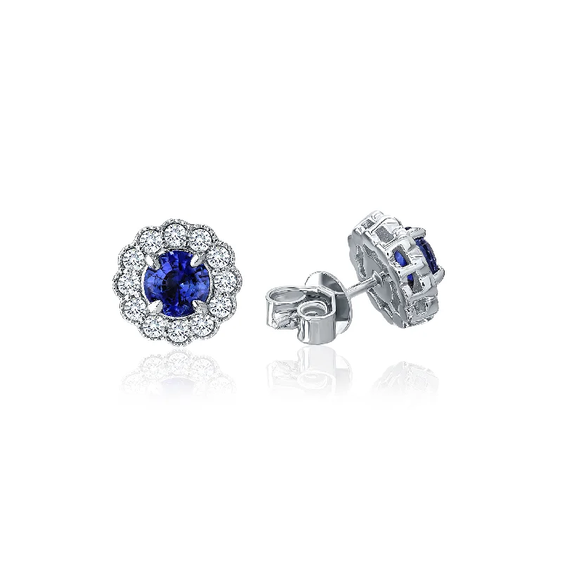 Best hoop earrings with lever-back closures for secure and easy wear-Sabel Collection White Gold Round Sapphire and Diamond Earrings