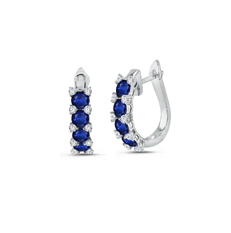 Hoop earrings with rhinestone embellishments for a glamorous and sparkling look-Sabel Collection White Gold Round Sapphire and Diamond Hoop Earrings