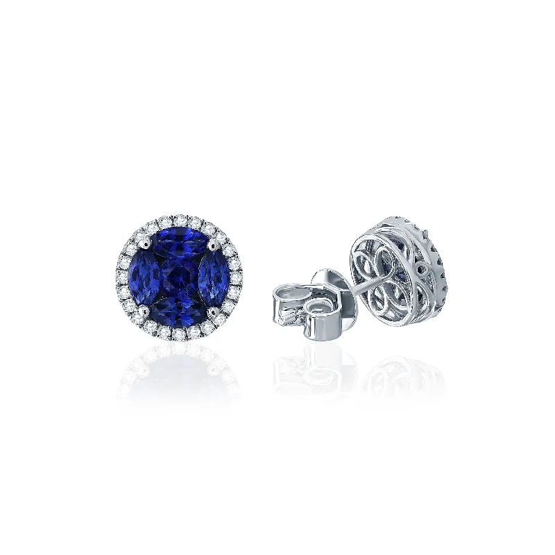 Hoop earrings with a matte finish for a sleek and sophisticated appearance-Sabel Collection White Gold Sapphire Cluster and Diamond Halo Earrings