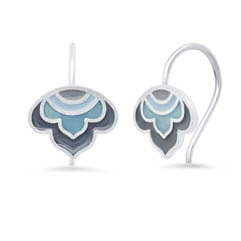 Hoop earrings with a chunky design for a bold and trendy statement-Women's Enameled Lotus Ear Wire Earrings In Sterling/blues