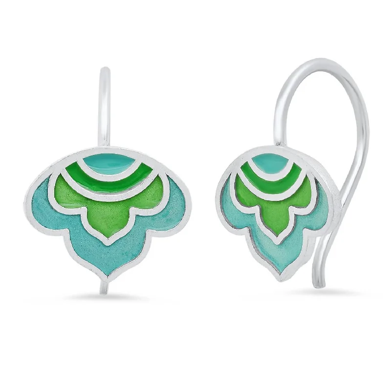 Hoop earrings with spiral designs for a dynamic and fluid look-Women's Enameled Lotus Ear Wire Earrings In Sterling/turquoise