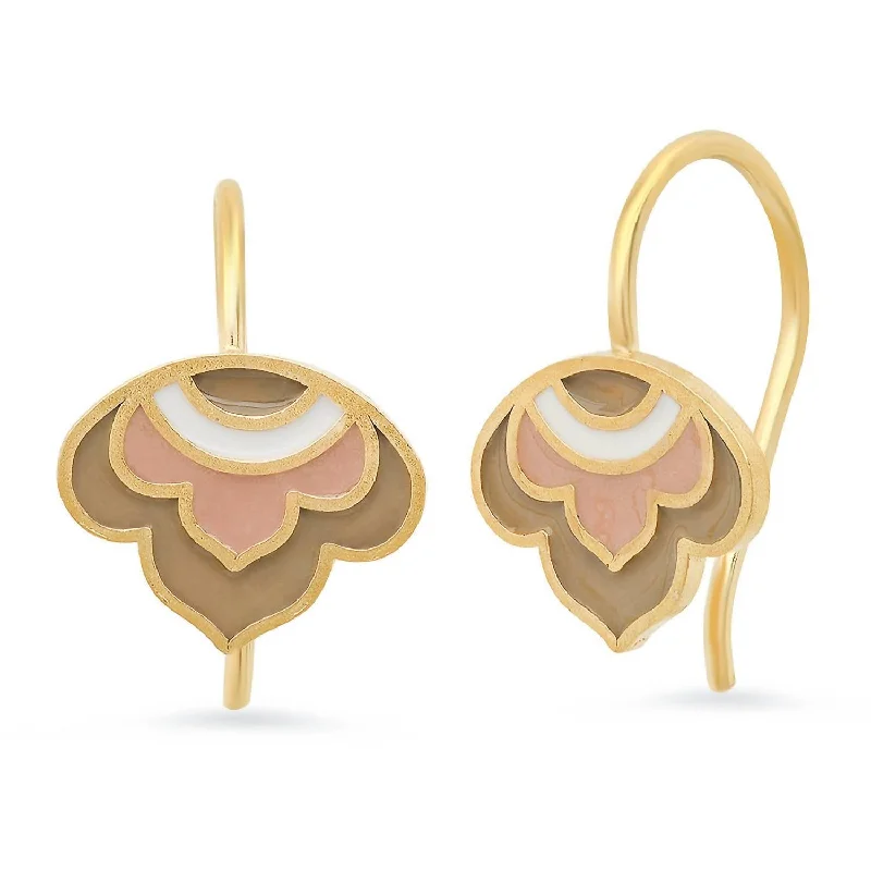 Hoop earrings with satin finishes for a smooth and elegant appearance-Women's Enameled Lotus Ear Wire Earrings In Vermeil/neutral