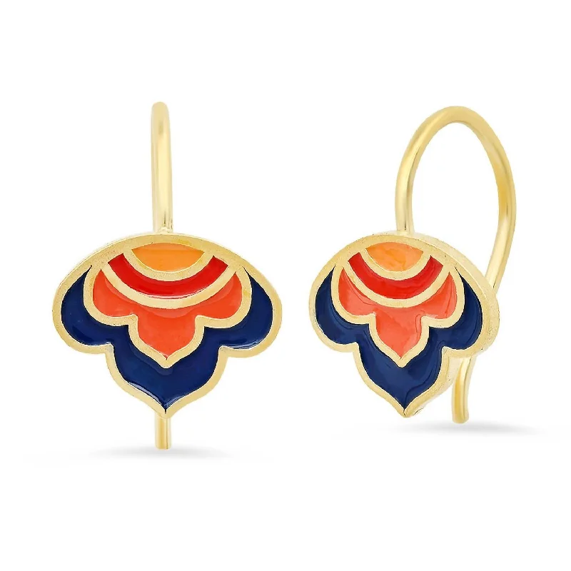 Best hoop earrings with snake chain details for a sleek and modern touch-Women's Enameled Lotus Ear Wire Earrings In Vermeil/reds