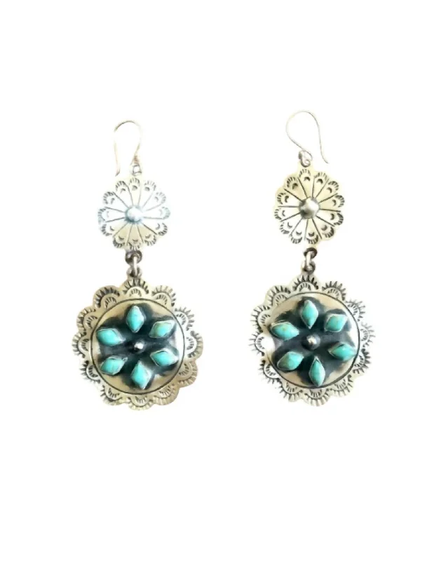 Best hoop earrings with stacked layers for a dimensional and bold look-Women's Round Concho Earrings In Sterling & Turquoise