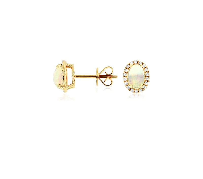 Small hoop earrings for a delicate and understated everyday wear-Sabel Collection Yellow Gold Oval Opal and Diamond Halo Earrings