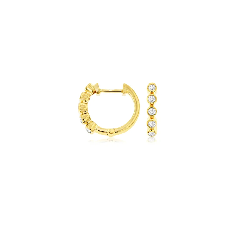 Hoop earrings with hammered textures for a boho-chic and rustic vibe-Sabel Collection Yellow Gold Round Diamond Bezel Set Hoop Earrings