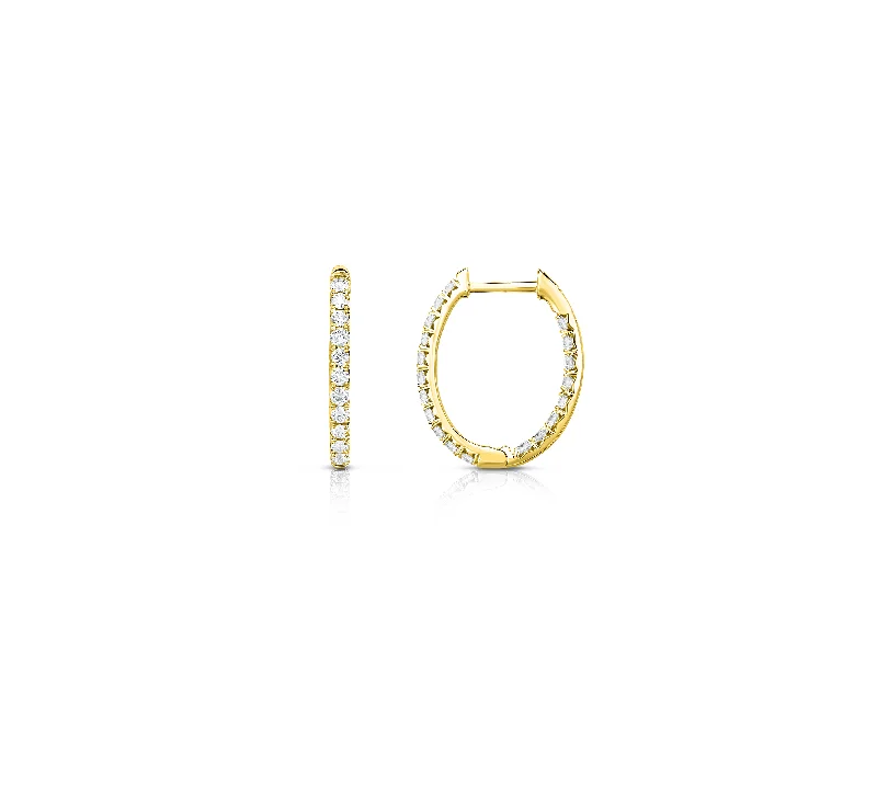 Best hoop earrings with vintage coins for a retro, antique-inspired style-Sabel Collection Yellow Gold Inside Out Diamond Oval Hoop Earrings