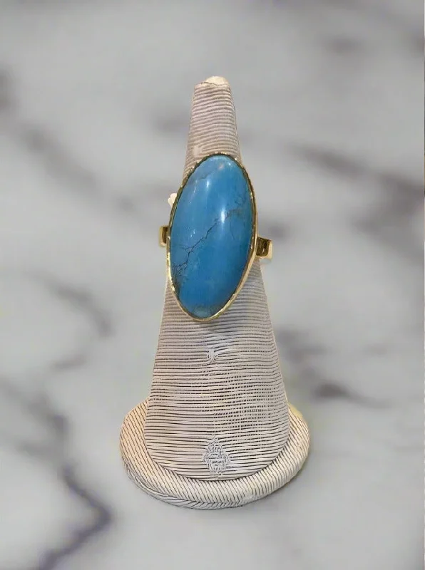 Women’s rings with rainbow moonstone for play -Ring in 18k Gold with an oval Arizona turquoise, Fine Ring, Handmade Ring, Greek Jewelry