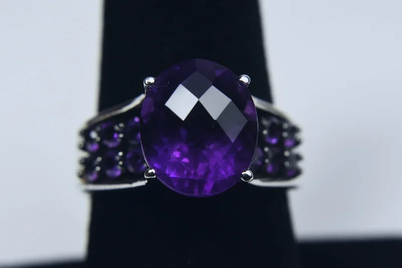 Women’s rings with hematite for metallic shine -Amethyst Sterling Silver Ring with Adjuster - Size 6.5 - 7.75