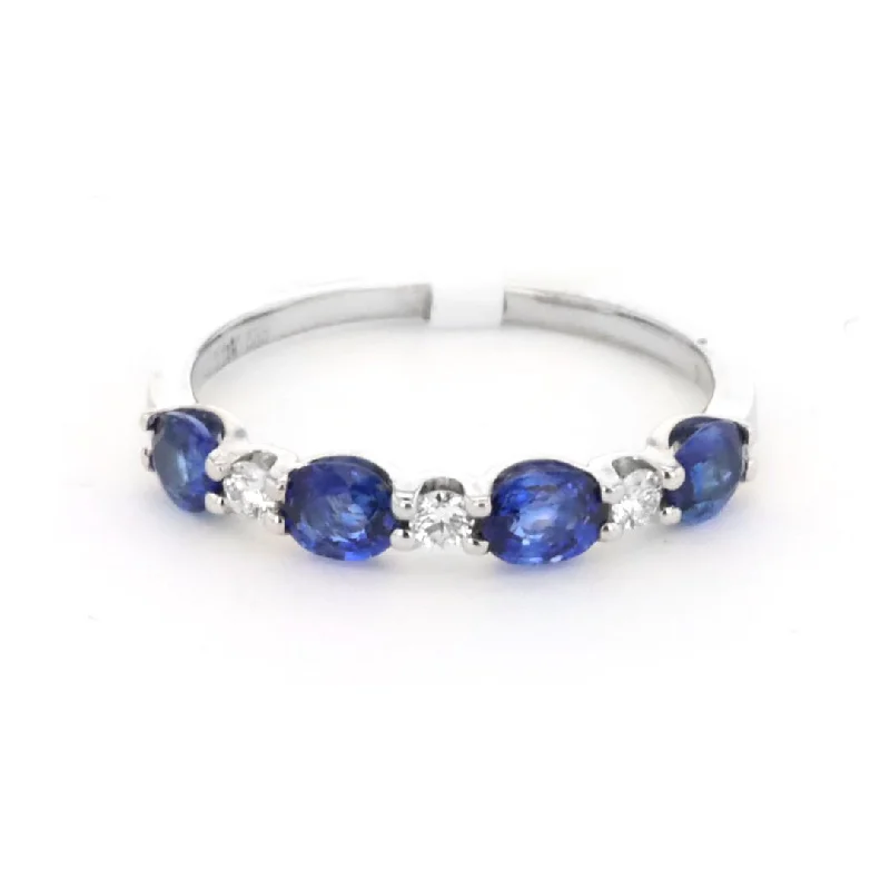 Women’s rings with spiral onyx for contrast -Blue Sapphire & Diamond Band