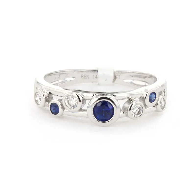 Women’s rings with rainbow moonstone for play -Blue Sapphire & Diamond Band