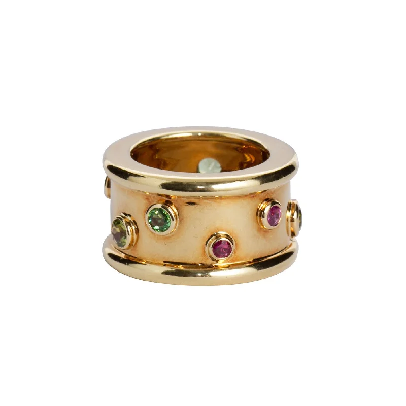 Women’s rings with vine-inspired emerald bands -CHANEL Gold Wide Ring with Multi Color Gems